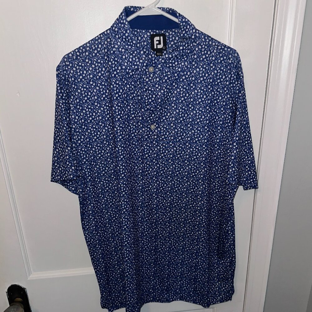 Blue Flower Pattern - Men's Large Footjoy Golf Polo - Port Royal Hilton Head Isl
